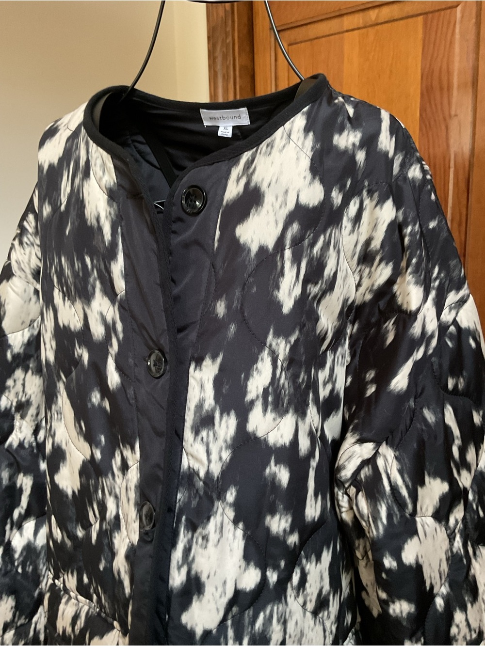 Westbound Black and White Quilted Long Puffer Coat - Women XL - Picture 2 of 5